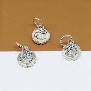 4 Sterling Silber Osterhase Charms 2-seitig, 925 Silber Bunny Charm, Osterhase Tags Charms, Armband Charm, Halskette Charm