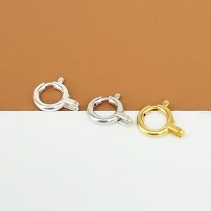 20 Sterling Silver Spring Clasp with Soldered Jump Ring, 925 Silver Spring Ring Clasp, Gold Plated Round Clasp, Rhodium Plated Clasp 5mm