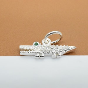 4 Sterling Silver Crocodile Charms with CZ, 925 Silver Crocodile Charm, Alligator Charm, Necklace Charm, Bracelet Charm
