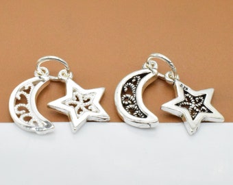 2 Sterling Silver Star and Moon Charms, 925 Silver Moon and Star Charms, Small Charm, Moon Charm, Star Charm, Bracelet Charm, Necklace Charm