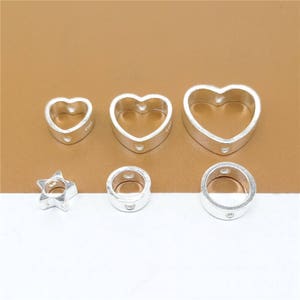 4 Sterling Silver Bead Frames for 6mm, 8mm, 10mm Beads, 925 Silver Bead Frames, Heart Bead Frames, Star Bead Frames, Circle Frames