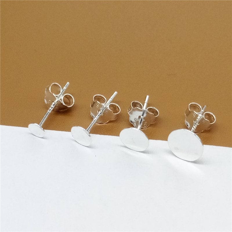 Sterling Silver Flat Pad Earring Posts with Pair of Backs, 6mm – Beaducation