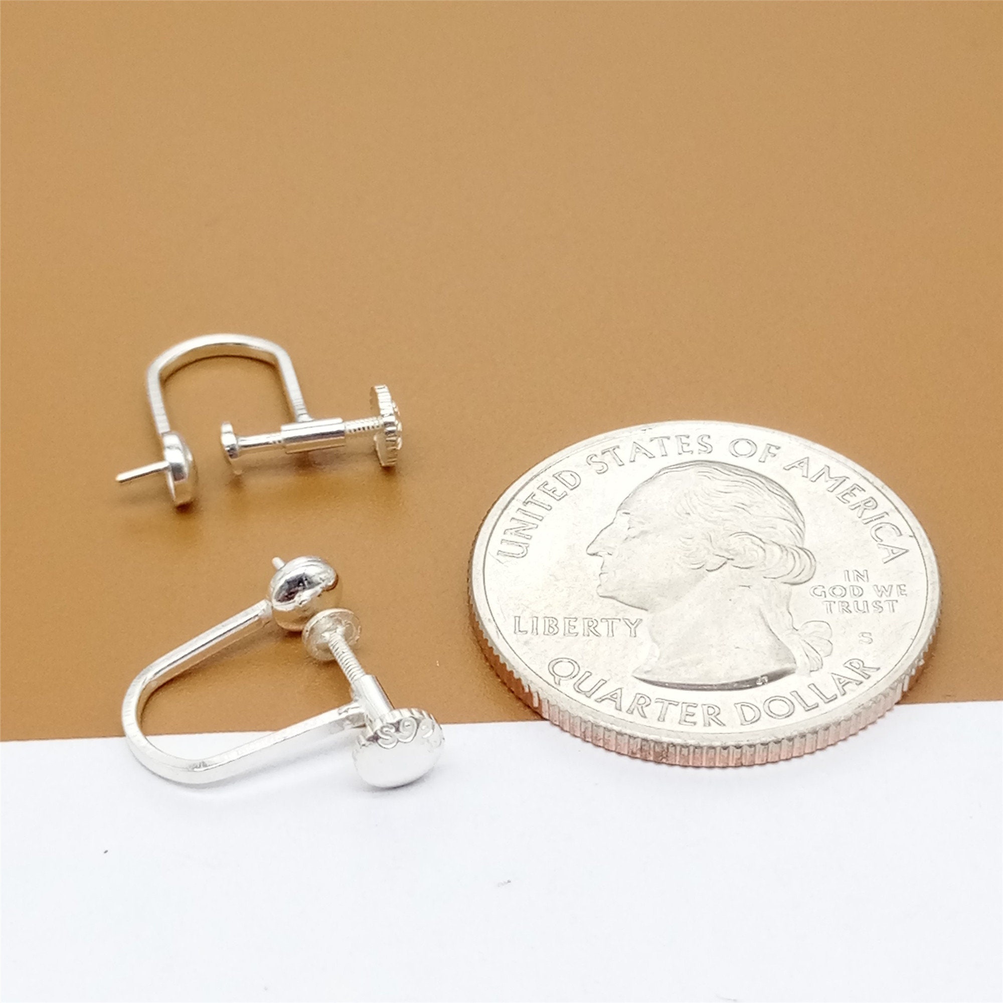 2 Paia Di Orecchini Non Forati In Argento 925 Con Chiusura A Vite E Tazza Per Mezza Perla, 13x15 Mm - 5
