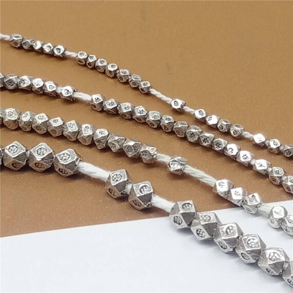 Karen Hill Tribe Silver Faceted Beads With Imprint, Hexagon