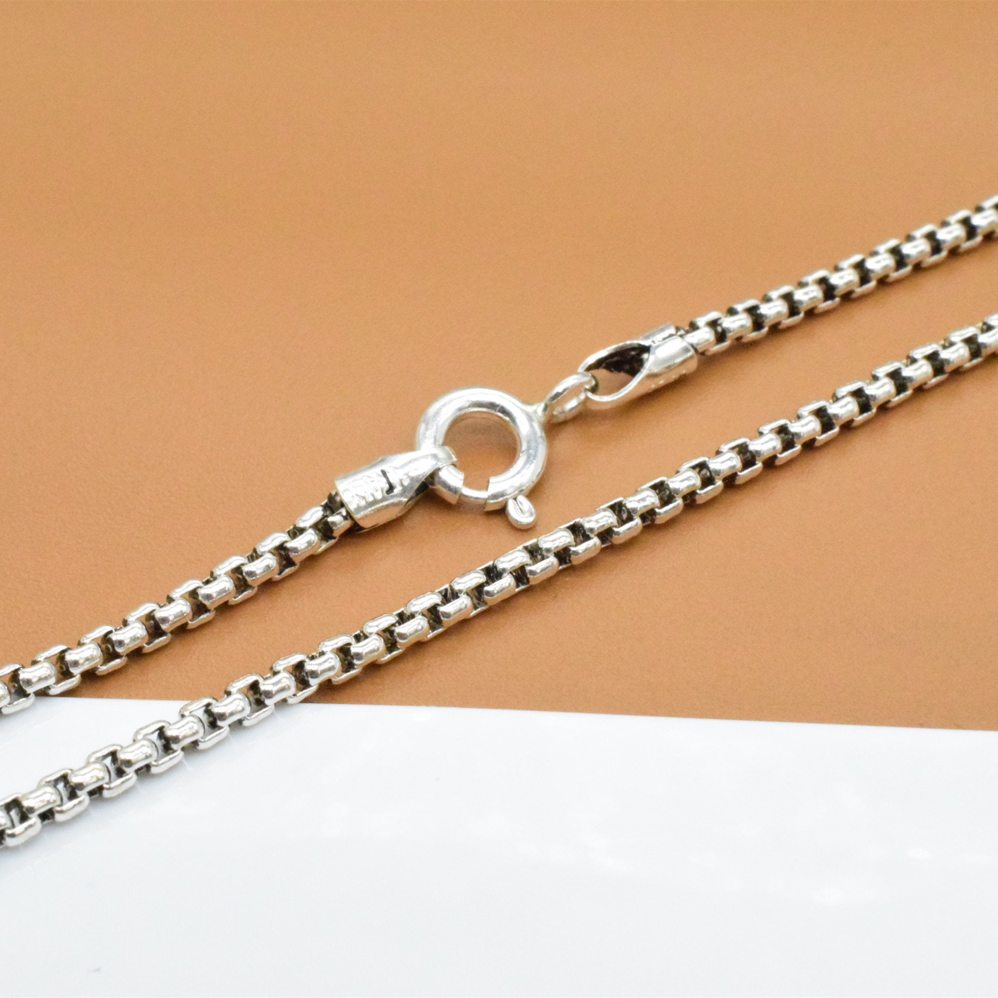 Sterling Silver Round Box Chain Necklace 925 Silver Round Box Etsy