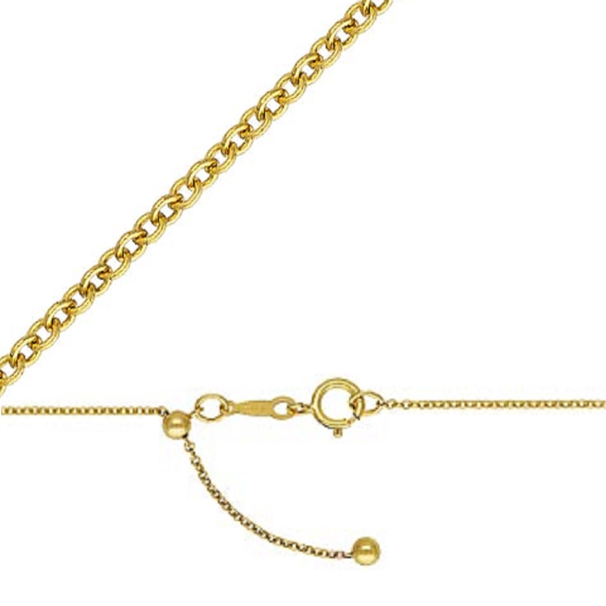 14K Yellow Gold Cable Chain Necklace 1.5mm wide High Strength Spring Ring 