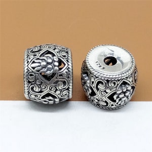 2 cuentas de tambor de plata esterlina, cuentas de barril, cuentas de barril de plata 925, cuentas con motivos decorativos, cuentas para pulseras, cuentas para collares