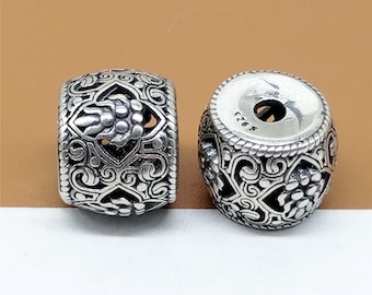 Perles de tambour en argent sterling, Perles de baril, Perles de baril en argent 925, Perle de motif décoratif, Perles de bracelet, Perles de collier