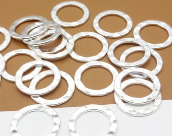 10 Sterling Silver Closed Jump Rings 13mm w/ Hammered Style, 925 Silver Jump Ring Spacer Bead for Bracelet