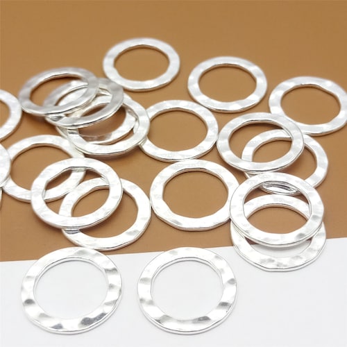 10 Sterling Silver Closed Jump Rings 13mm W/ Hammered Style Etsy