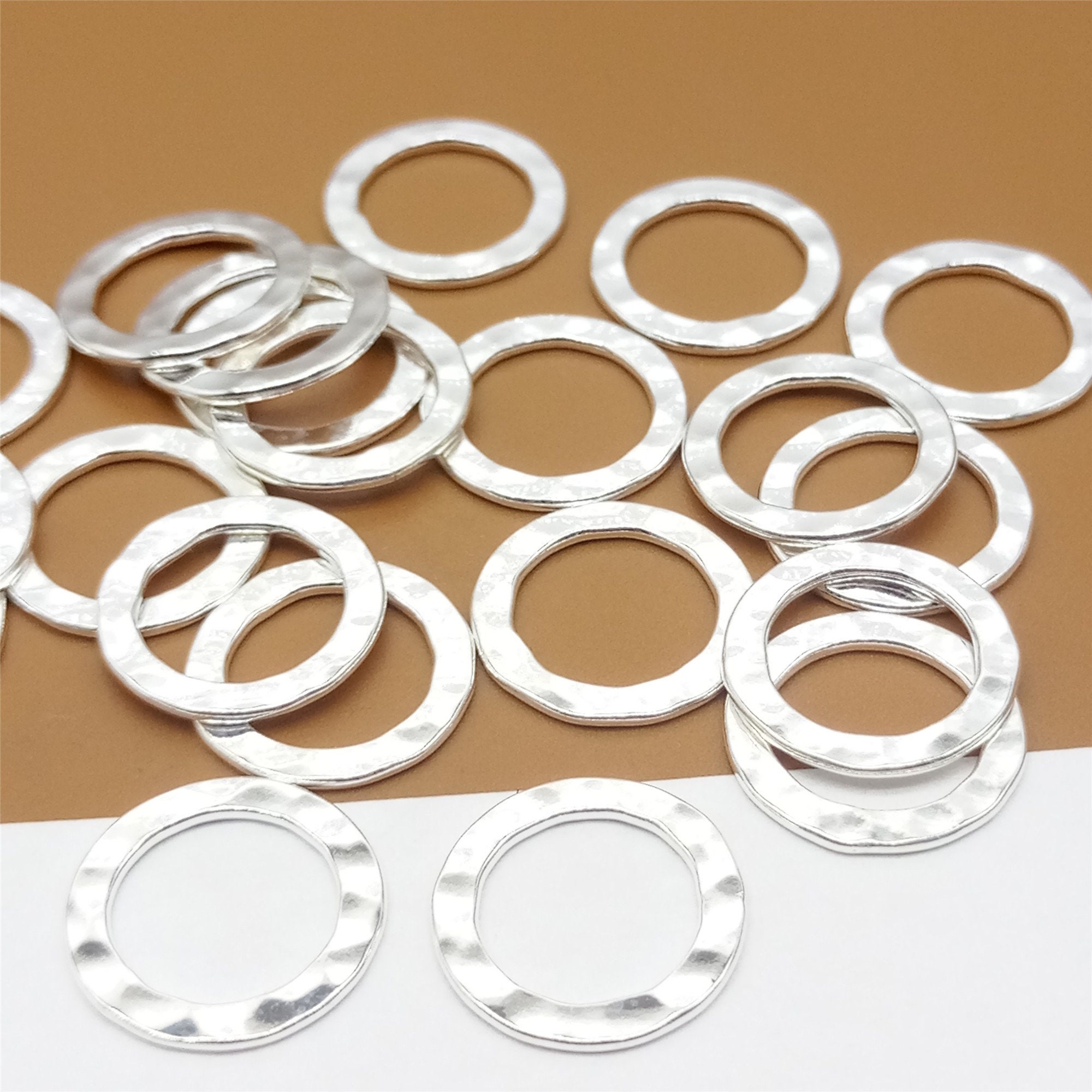 10 Sterling Silver Closed Jump Rings 13mm W/ Hammered Style Etsy