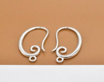 4 Pairs Sterling Silver Ear Wires Spiral Design, 925 Silver Earring Wires, Earring Hooks, Ear Hook with Closed Ring, Earring Component