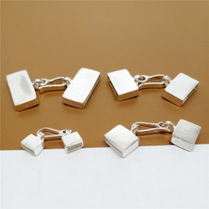 925 Sterling Silver Rectangular Cord End Caps, 925 Silver Leather Cord Flat End Cap w/ Hook Clasp, Rectangle Cord End Caps