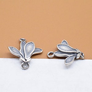 6 Sterling Silver Kapok Flower Blossom Charms, 925 Silver Flower Connector Charm, Floral Connector,  Bracelet Charm, Necklace Charm