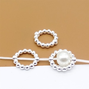 2 Sterling Silver Flower Bead Frames for 6mm Pearl, 925 Silver Bead Frames, Shiny Round Bead Frames, Circle Frames, Jewelry Making