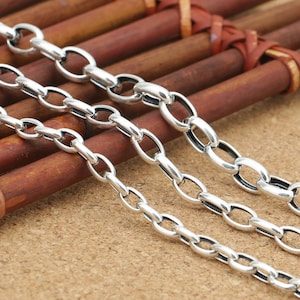 Sterling Silver Oval Rolo Chain, Sterling Silver Oval Belcher Chain, Rolo Chain Necklace 4mm 5mm 6mm 18 20 22 24 26 28 Inches