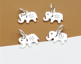5 Sterling Silver Small Elephant Charms, 925 Sterling Elephant Charms, 925 Silver Shiny Elephant Charms