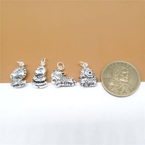 Sterling Silver Chinese Zodiac Charm, 925 Silver Charm Rat Ox Tiger Rabbit Dragon Snake Horse Goat Monkey Rooster Dog Pig image 3