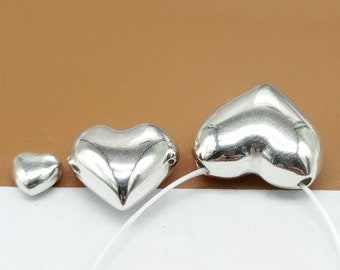 2 Sterling Silver Heart Charms 3D, 925 Silver Love Heart Charm 2-Sided, Shiny Heart Pendant, Bracelet Charm, Necklace Charm