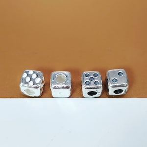 2 Sterling Silver Dice Beads, 925 Silver Gamble Bead, Cube Bead, Playing Bead, Game Bead, Square Bead, Bracelet Bead, Necklace Bead 6.5mm