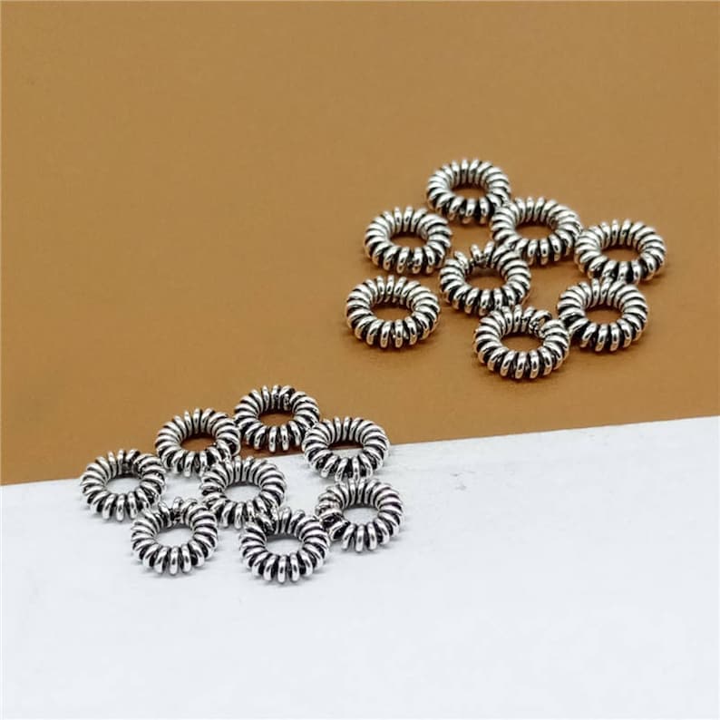 30 Sterling Silver Coiled Rope Ring Bead 925 Silver Twisted Rope Ring Bead Large Hole Bead 5mm 6mm Sterling Coiled Spacer Bead