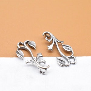 10 Sterling Silber Blatt Zweig Verbinder Charms, 925 Silber Baum Blätter Charm, Blatt Charm, Natur Charm, Armband Charm, Halskette Charm