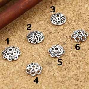 20 Sterling Silver Bead Caps, Sterling Silver Flower Bead Caps, Star Bead Caps, Spacer Beads Caps, Six Designs Available