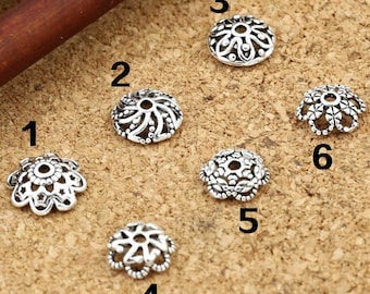 20 Sterling Silver Bead Caps, Stering Silver Flower Bead Caps, Star Bead Caps, Spacer Beads Caps, Six Designs Available