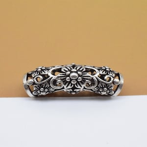 Sterling Silver Flower Tube Bead, 925 Silver Hollow Flower Curve Tube Bead, Blossom Tube Bead Spacer, Large Hole Tube Bead, Bracelet Bead