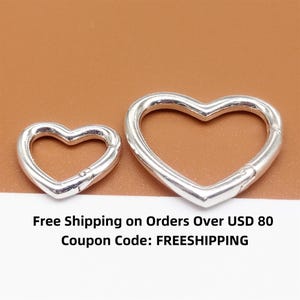 Sterling Silber Herz Druckverschlüsse, 925er Silber Liebe Herzverschluss, glänzender Herz Klappverschluss, Federtorverschluss, Armband-Halter-Verschluss 13 mm 20 mm