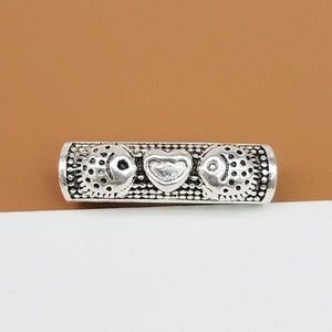 Sterling Silver Couple Fish Tube Bead, 925 Silver Lover Curved Tube Bead, Love Heart Tube Bead, Necklace Bead, Bracelet Bead, Hole 4mm