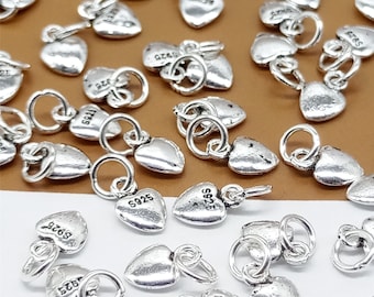 20 Sterling Silver Tiny Love Heart Charms, 925 Silver Heart Charms, Bracelet Charm, Necklace Charm