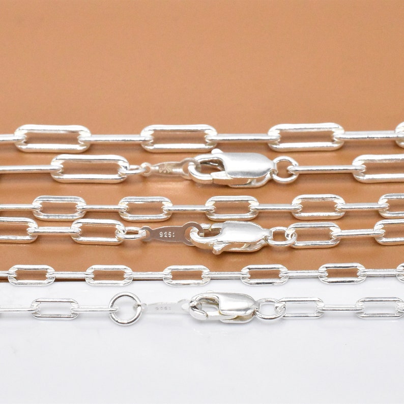 Sterling Silver Paper Clip Chain, 925 Silver Paperclip Chain, Rectangle Drawn Cable Chain Lobster Cable Chain 2.5mm 3mm 3.5mm 14 16 18 20 22 image 6