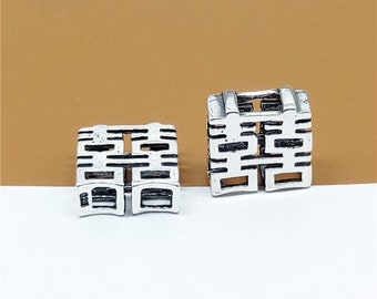 2 Sterling Silver Chinese Double Happiness Beads, 925 Silver Happiness Beads, Guru Beads, Happy Beads for Bracelet