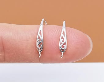 Sterling Silver Spiral Water Drop Earring Hooks w/ Closed Jump Ring, 925 Silver Spiral Earring Wire, Ear Hook, Earring Component