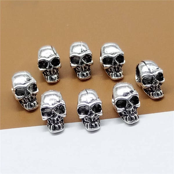 8 Sterling Silver Skull Beads, 925 Sterling Silver Skull Beads, 925 Silver Small Skull Beads, Skull Bracelet Beads, Tiny Skull Beads