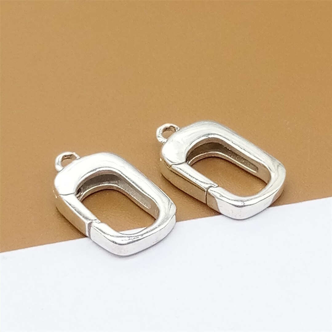 2 Sterling Silver Oval Push Clasp, 925 Silver Gate Clasp, Hinged Ring