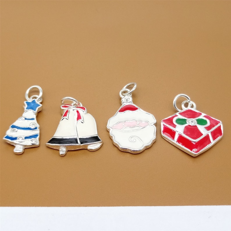 Santa Claus Charm Sock Charm Reindeer Charm Present Charm Christmas Tree Charm Bell Charm Sterling Silver Christmas Charms