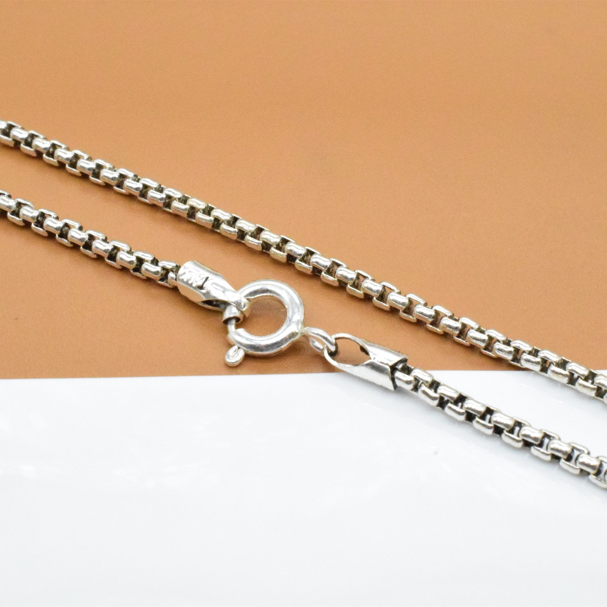 Sterling Silver Round Box Chain Necklace 925 Silver Round Box - Etsy