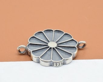 Sterling Silver Daisy Charm 2-Sided, 925 Silver Flower Connector Charm, Sun Flower Charm,  Bracelet Charm, Necklace Charm 14mm