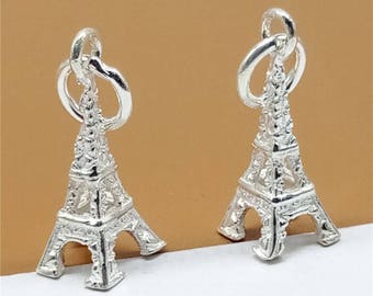 5 Sterling Silver Eiffel Tower Charm, Paris Charm for Necklace Bracelet Earring, 925 Silver 3D Eiffel Tower Charm, Travel Charm