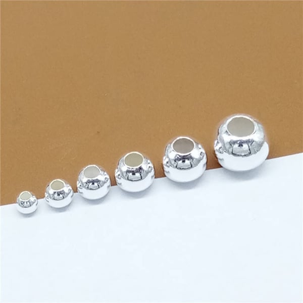 Perles rondes en argent sterling, perles rondes en argent 925, perle de bracelet, perle de collier 3mm 3.5mm 4mm 4.5mm 5mm 5.5mm 6mm 7mm 8mm 10mm