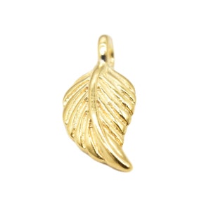 14K Gold Vermeil Style Small Leaf Charm, 925 Sterling Silver Leaf Charm with One Micron 14K Gold Plated, Nature Tree Charm, Necklace Charm
