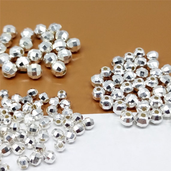 Faceted silver beads sale