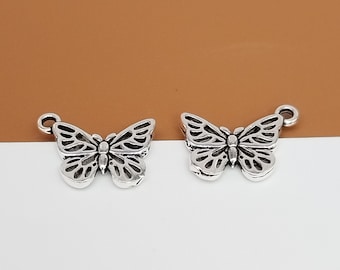 4 Sterling Silver Butterfly Charms 2-Sided,  925 Silver Butterfly Charms, Small Butterfly Pendant, Bracelet Charm, Necklace Charm