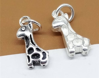 2 Sterling Silver Giraffe Charms, 925 Silver Giraffe Charm, Zoo Charm, Animal Charm