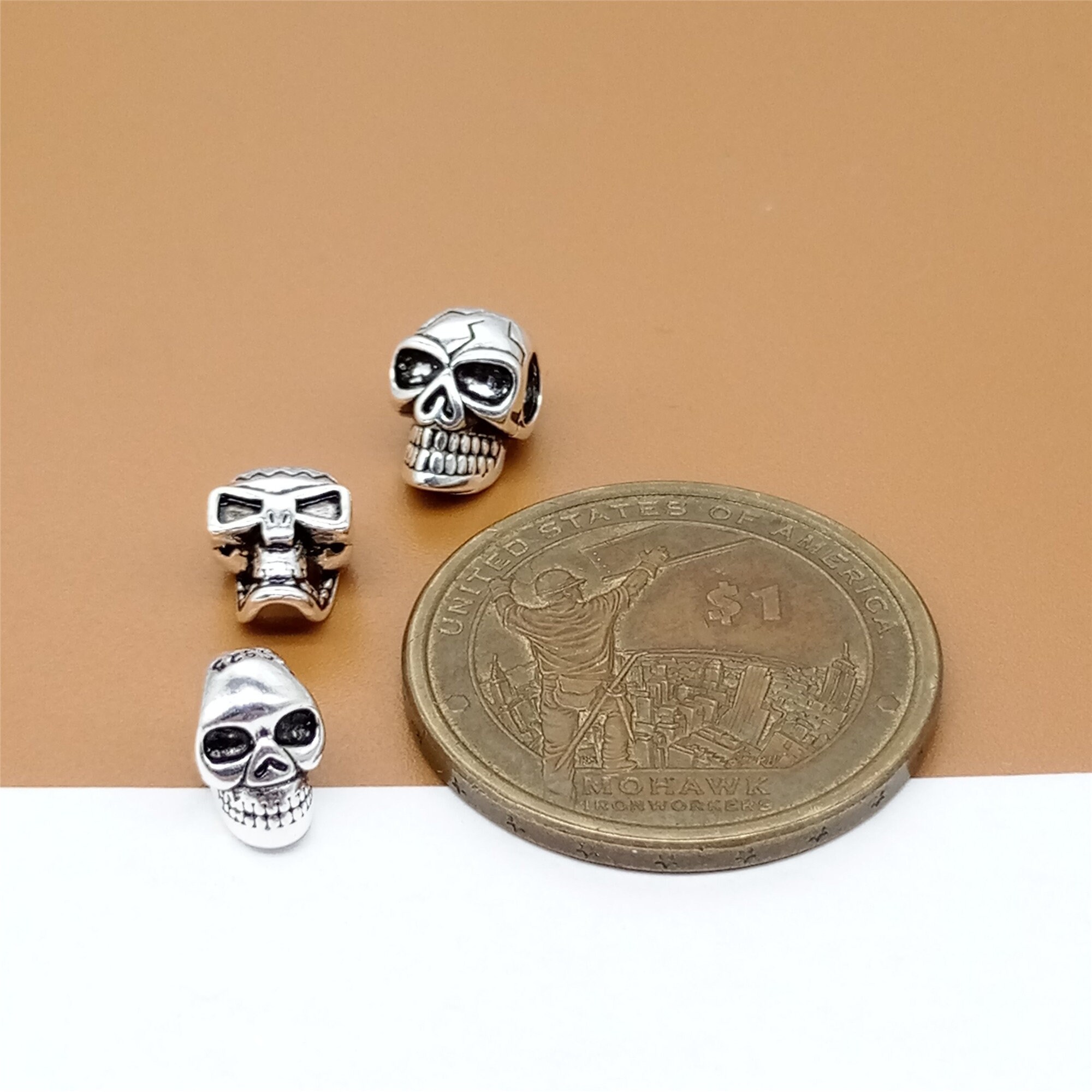 4 Sterling Silver Skull Beads 925 Silver Skull Head Beads | Etsy