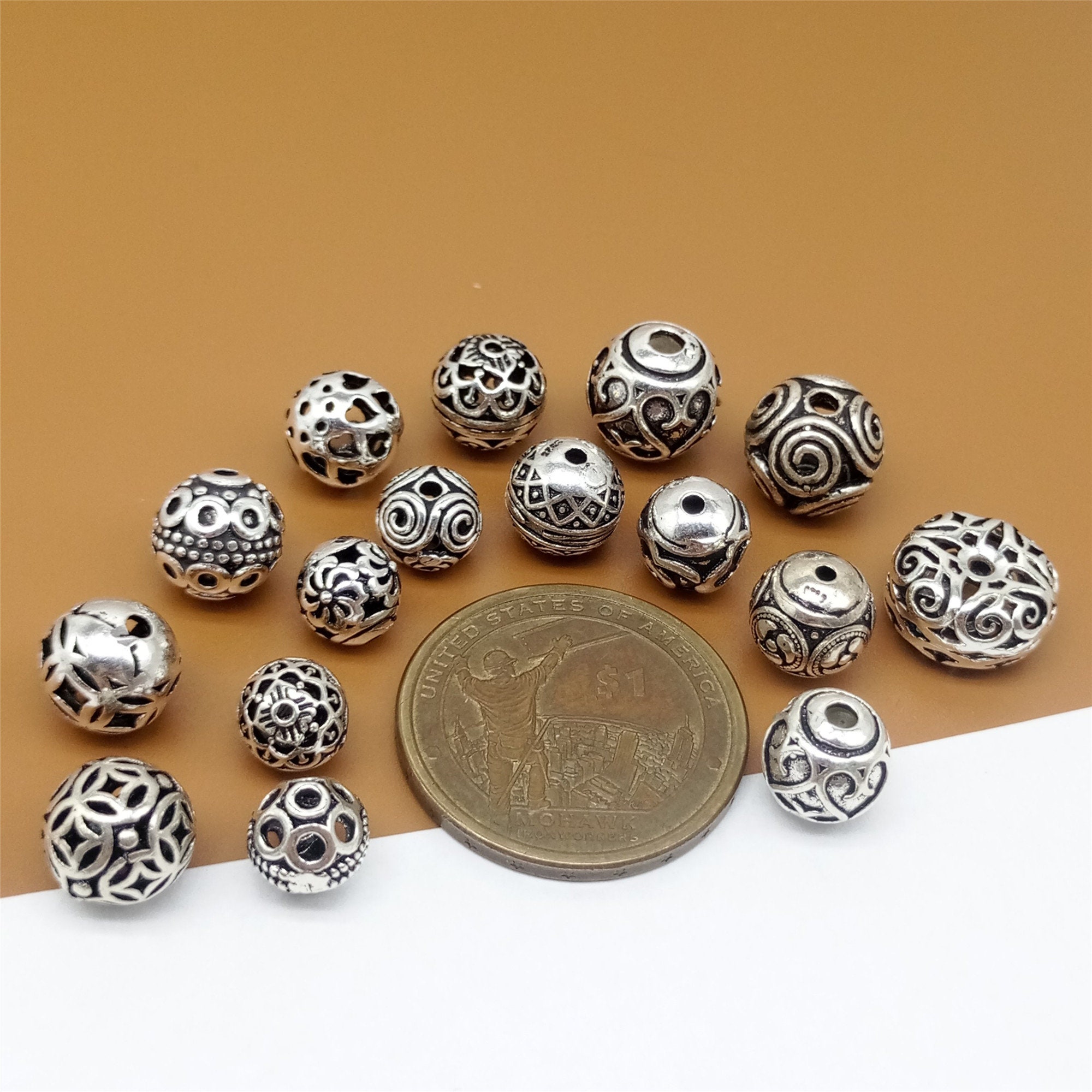 2 Sterling Silver Round Beads Oxidized Beads Spiral Bead Etsy