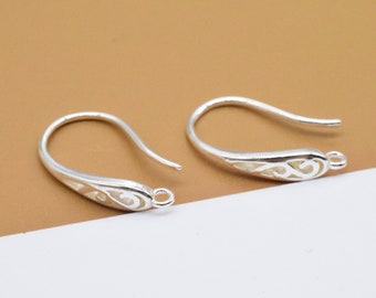 4 Pairs Sterling Silver Spiral Water Drop Earring Hooks w/ Closed Jump Ring, 925 Silver Spiral Earring Wire, Ear Hook, Earring Component