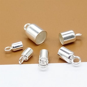 20 Sterling Silver Cord End Caps, 925 Sterling Silver Leather Cord End Cap with Loop, Small Cord Cap for Bracelet image 5